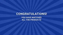 Thumbnail: Blue memory-game interface. Completion artwork for matching every product pair.