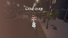 Thumbnail: A runner game-over screen with a sample score of eight over the night street.