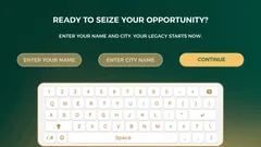 Thumbnail: An empty player-name and city-name form with a large on-screen keyboard.