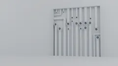 Thumbnail: A neutral technical scene view of a framed wall containing pipes of different lengths, diameters and orientations.