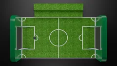 Thumbnail: An overhead native view of the marked pitch, opposing goals and stepped bench.