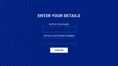 Thumbnail: Blue registration screen with empty name and phone number fields and a white Confirm button.