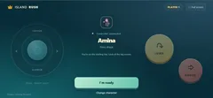 Thumbnail: Amina’s landscape controller places steering on the left, jump and shove on the right, and the ready action below her identity.