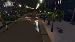 Thumbnail: Behind-the-runner street view with coins, cones, a striped barrier and a compact score panel.