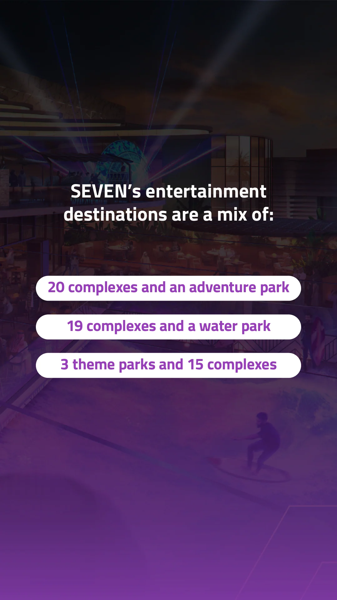 Longer destination combinations use three full-width answers over a purple background. English source version.