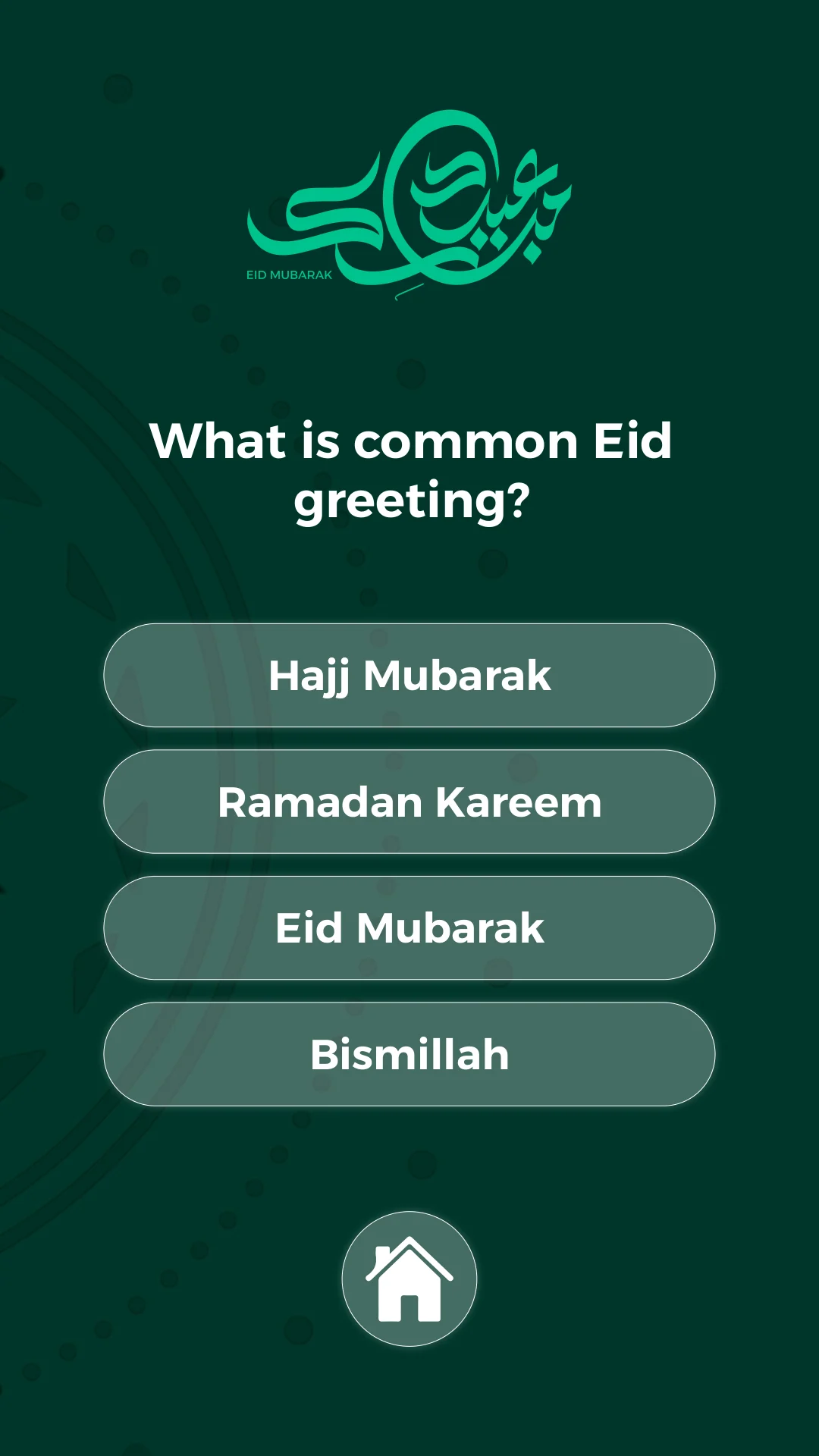 Portrait Eid quiz artboard with four answer options.