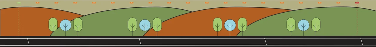 The panoramic runner track establishes a start, finish and distance markers.