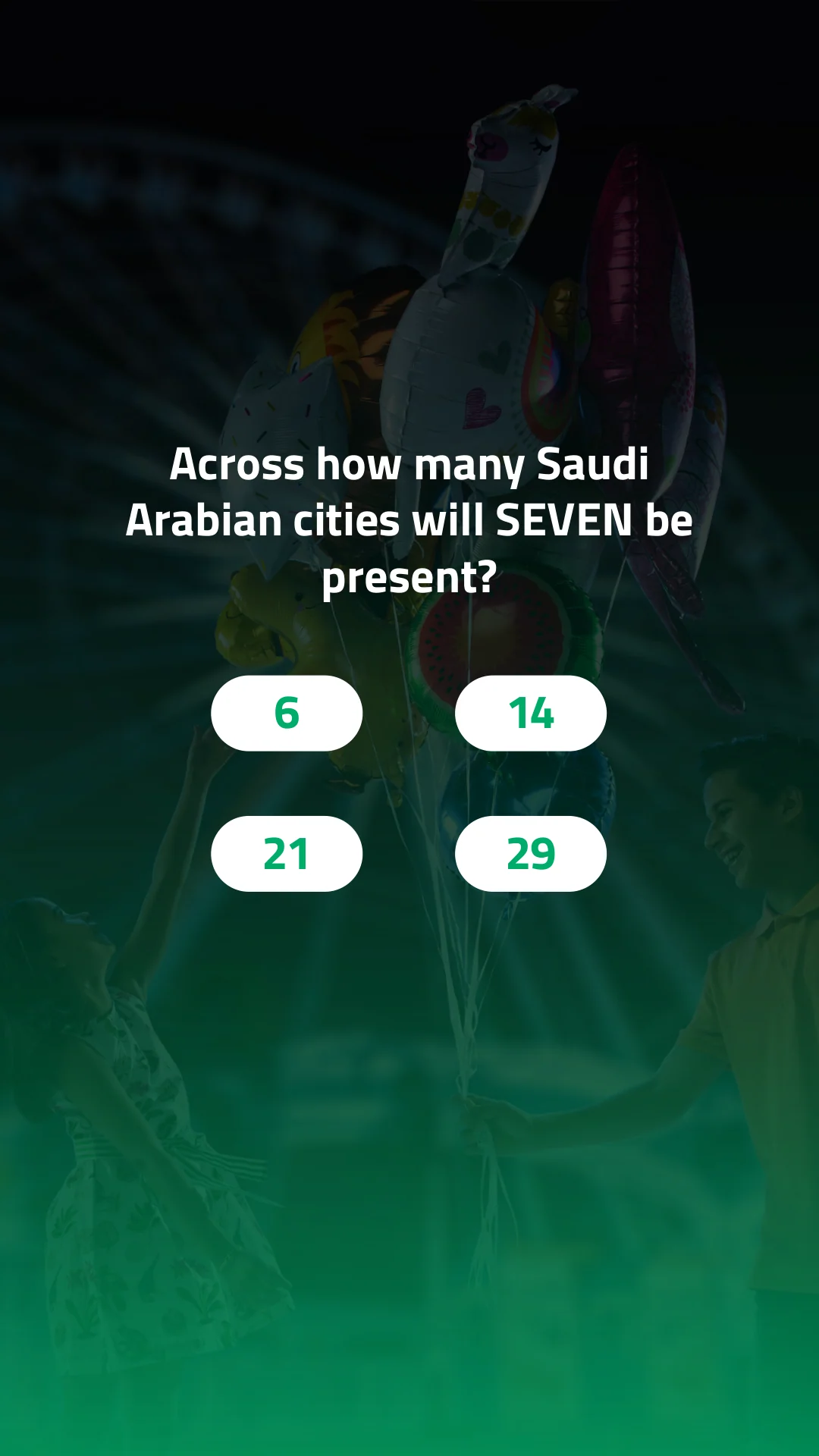 Four compact answer buttons sit beneath the geography question on a green image treatment. English source version.