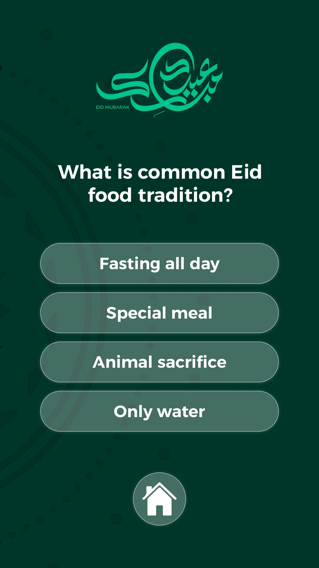 Portrait Eid quiz artboard with four answer options.