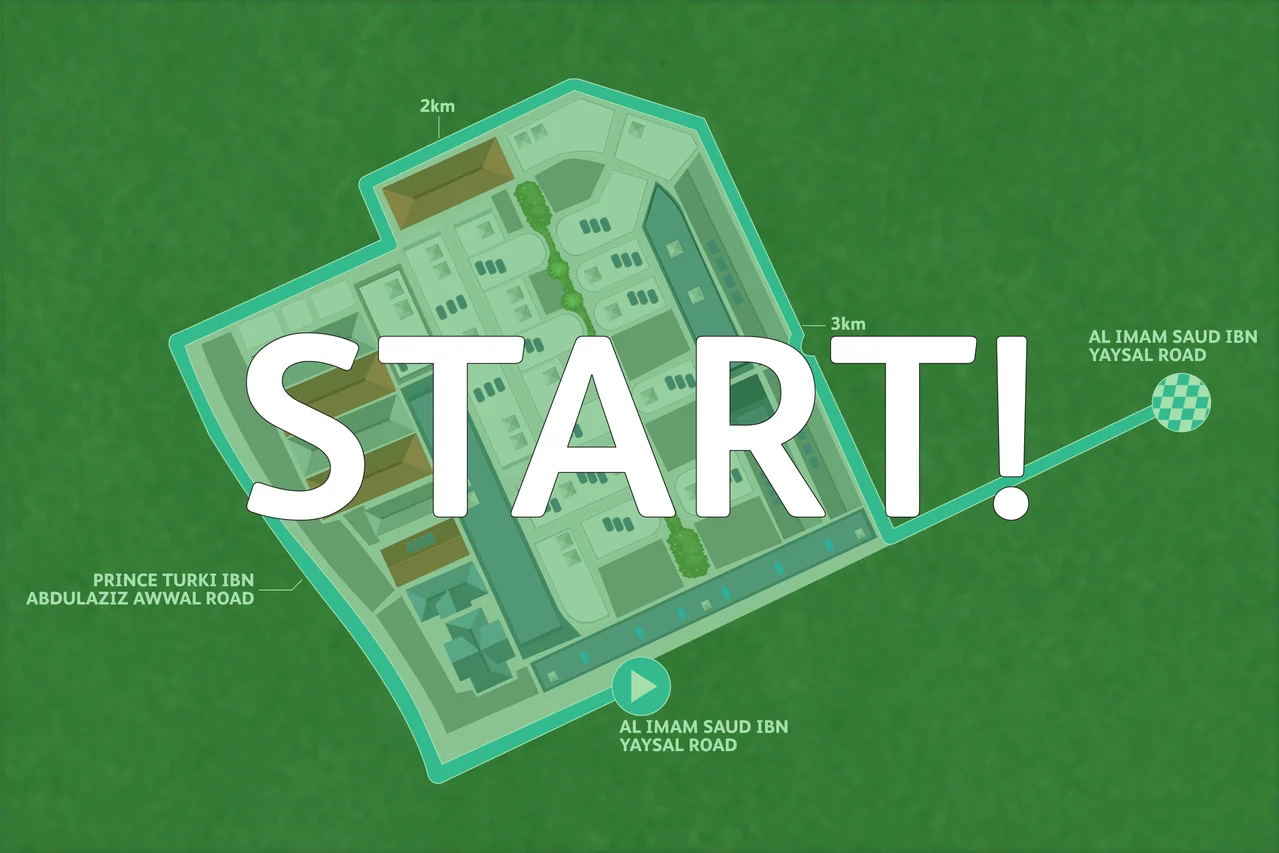 A large Start prompt overlays a green venue route map.