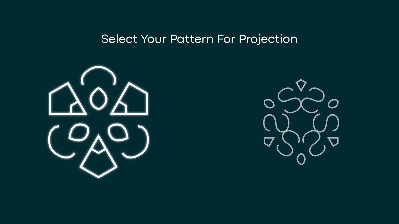Two geometric pattern choices on a dark interface, with a teal glow around the selected left pattern.