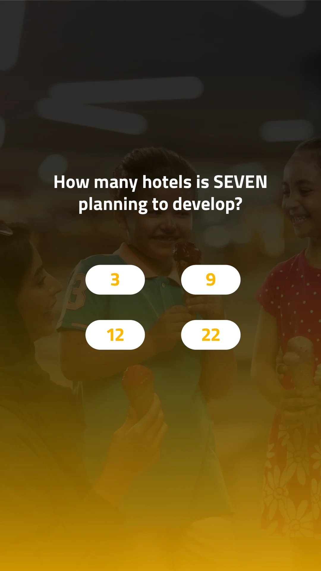 The yellow hotel question returns to four compact numeric answer controls. English source version.
