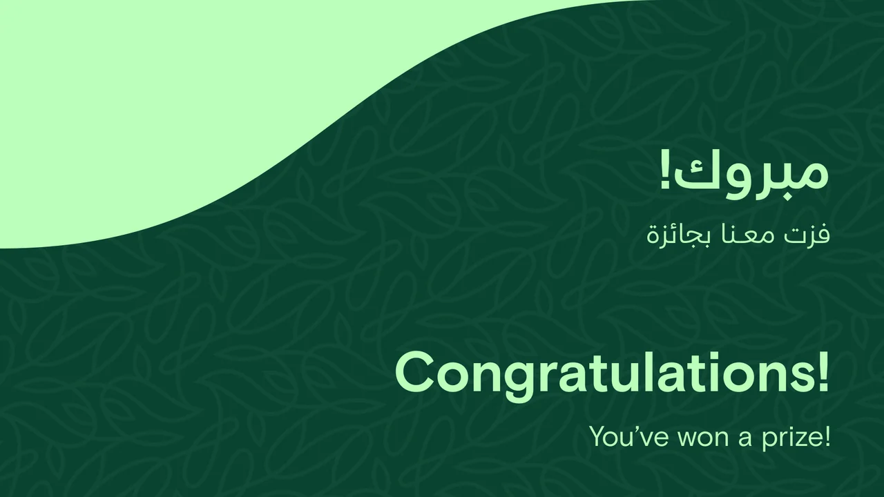 Green bilingual result layout saying Congratulations and You have won a prize.