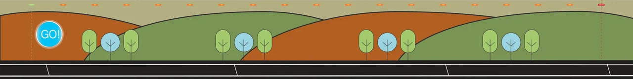 The launch cue appears at the start of the track. This is saved interface artwork, not an executed race.