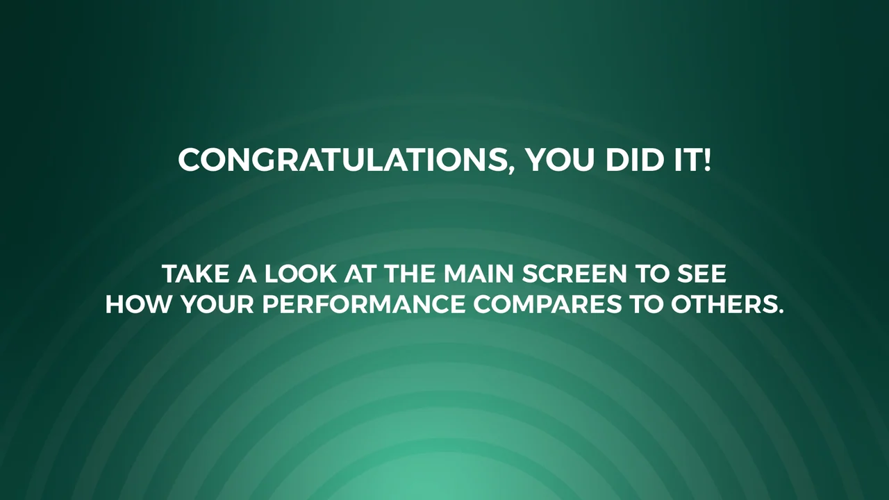 A completion screen directs the visitor to the main display to see their result.