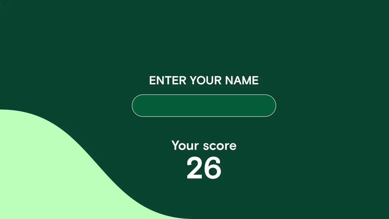Blank name-entry field above an illustrative final score in the reaction-game interface.