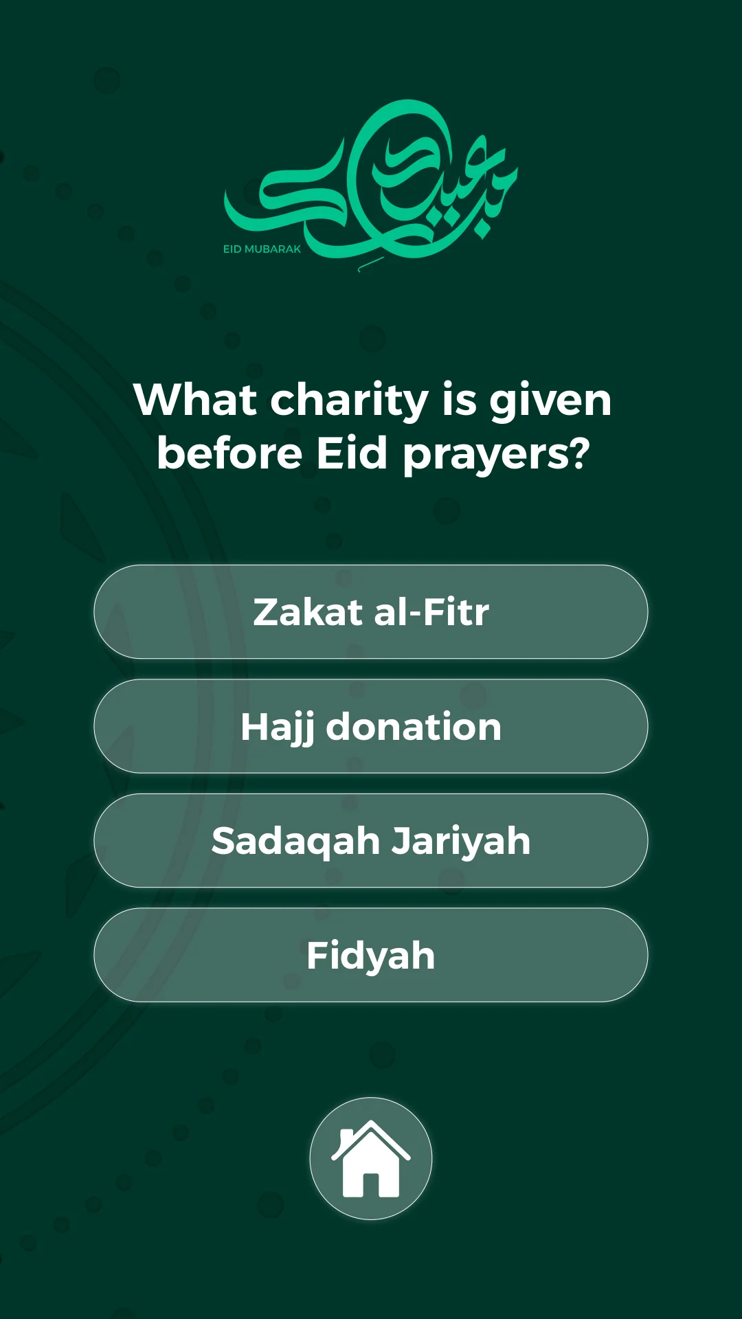 Portrait Eid quiz artboard with four answer options.