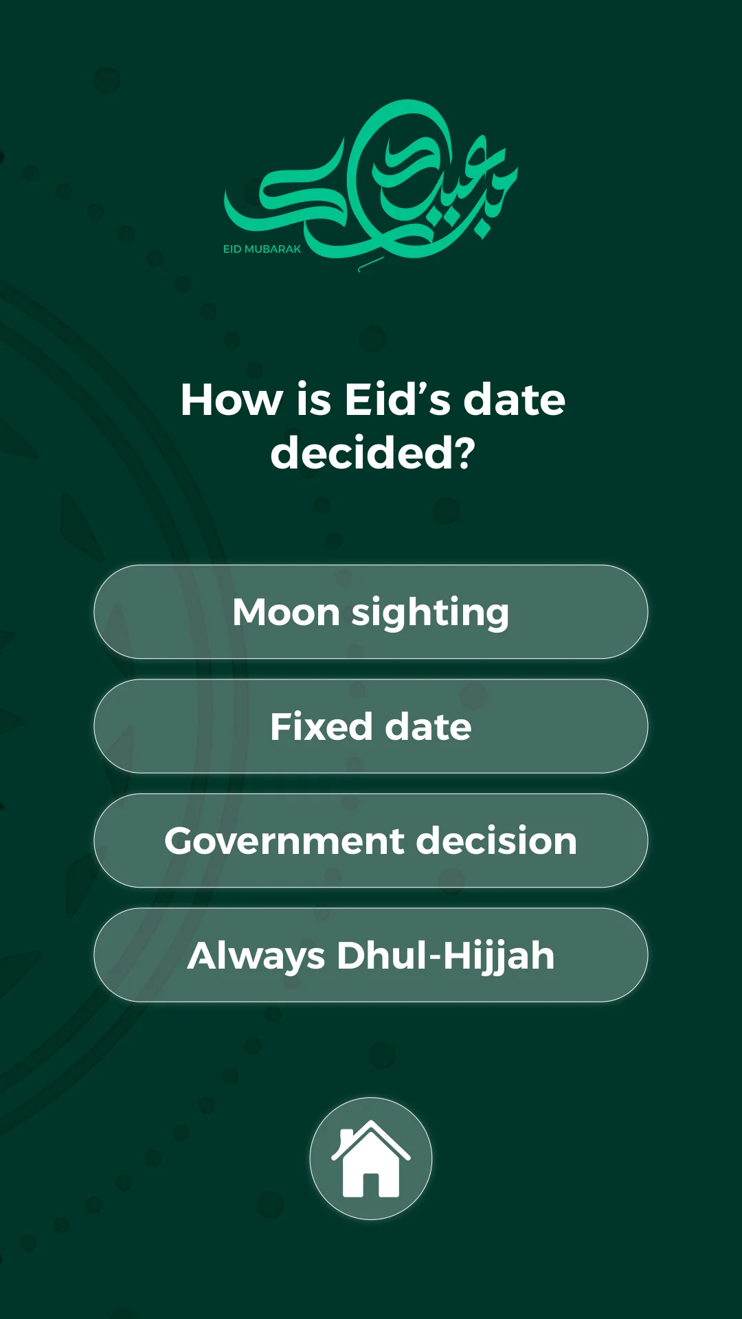 Portrait Eid quiz artboard with four answer options.